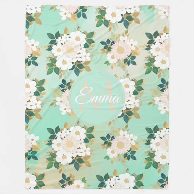 Couverture Polaire Fleurs blanches romantiques Conception de l'aquare (Devant)