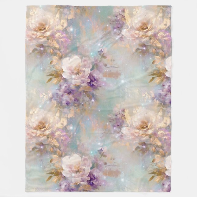 Couverture Polaire Fleurs blanches violettes d'or féminin (Devant)