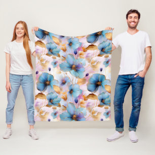 Couverture Polaire Fleurs bleues Encre d'alcool dans les pastels doux