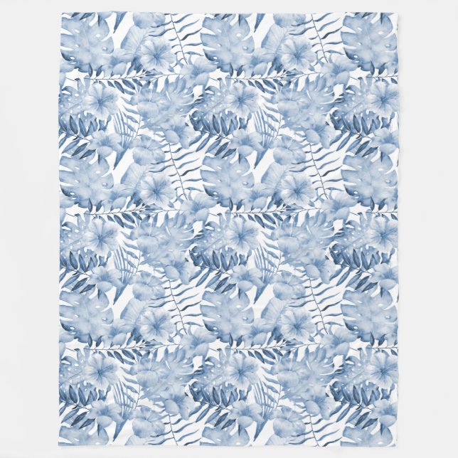 Couverture Polaire Fleurs bleues tropicales (Devant)