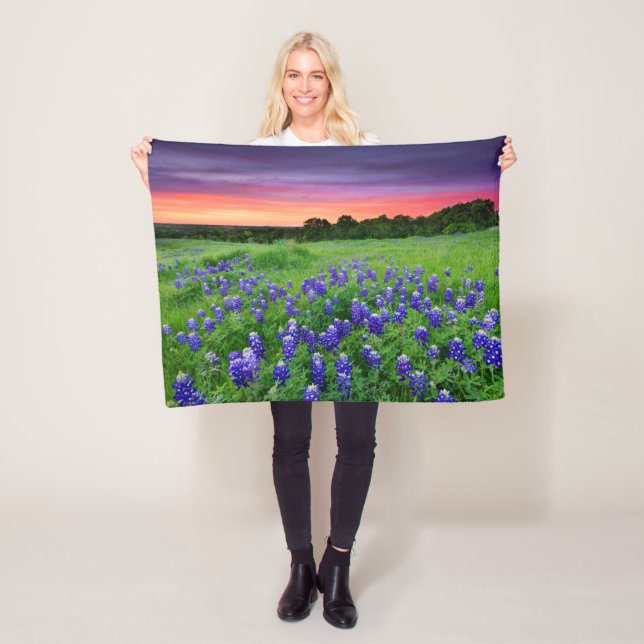 Couverture Polaire Fleurs | Bluebonnets à Sunset Texas (En situation)