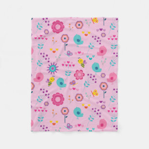 Couverture Polaire Fleurs colorées Abeilles Oiseaux