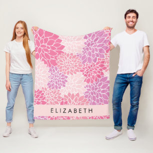 Couverture Polaire Fleurs Dahlia Roses, Motif De Fleurs, Votre Nom