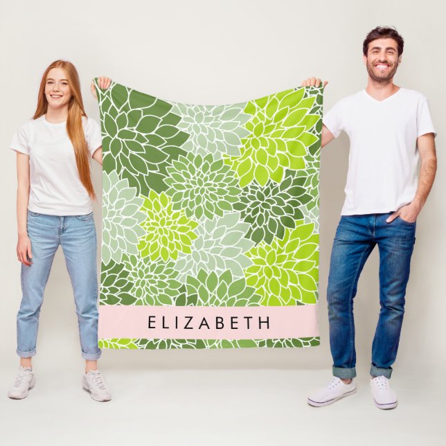 Couverture Polaire Fleurs Dahlia Vertes, Motif Floral, Votre Nom (En situation)