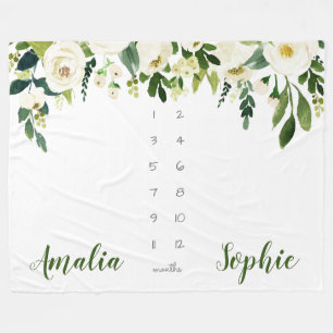 Couverture Polaire Fleurs d'aquarelle de petite fille jumelée