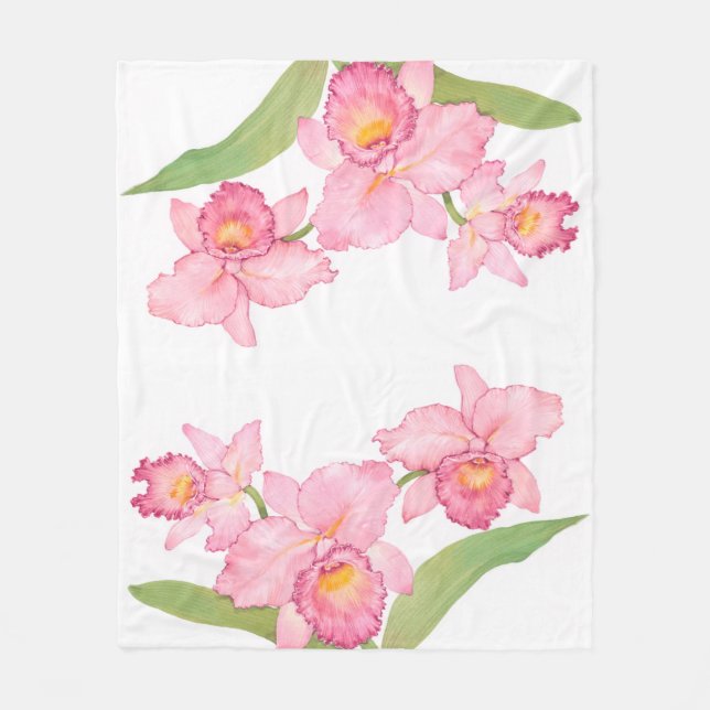 Couverture Polaire Fleurs d'aquarelle rose exotique (Devant)