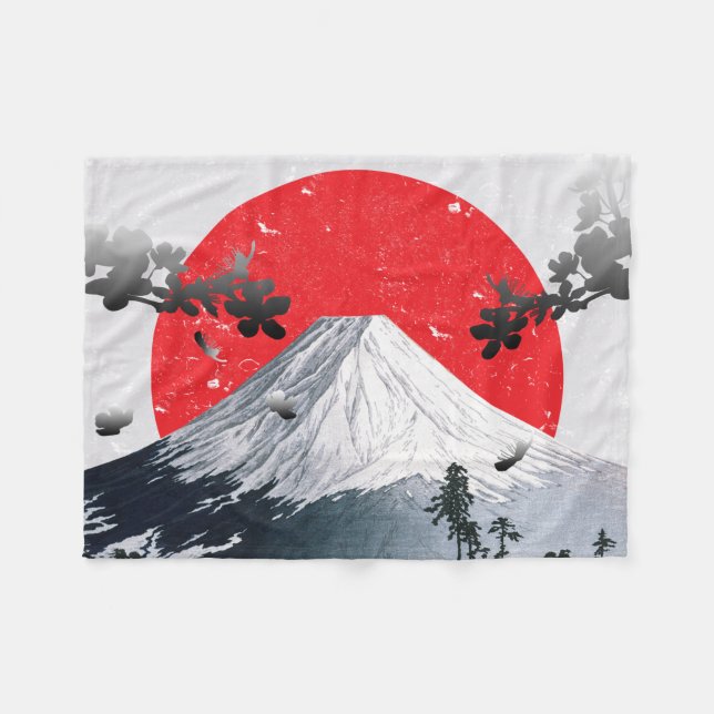 Couverture Polaire Fleurs de cerisiers Mont Fuji Japon (Devant (Horizontal))