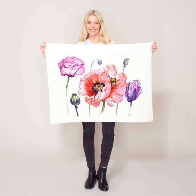 Couverture Polaire Fleurs de champ de pavot de pavots, art floral (En situation)