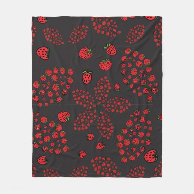 Couverture Polaire fleurs de fraise sur noir (Devant)