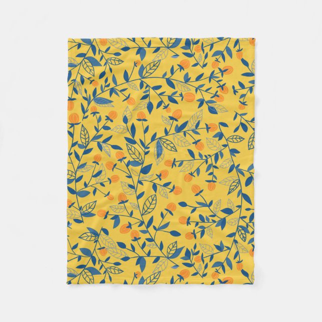 Couverture Polaire Fleurs de gribouillis en bleu et jaune (Devant)