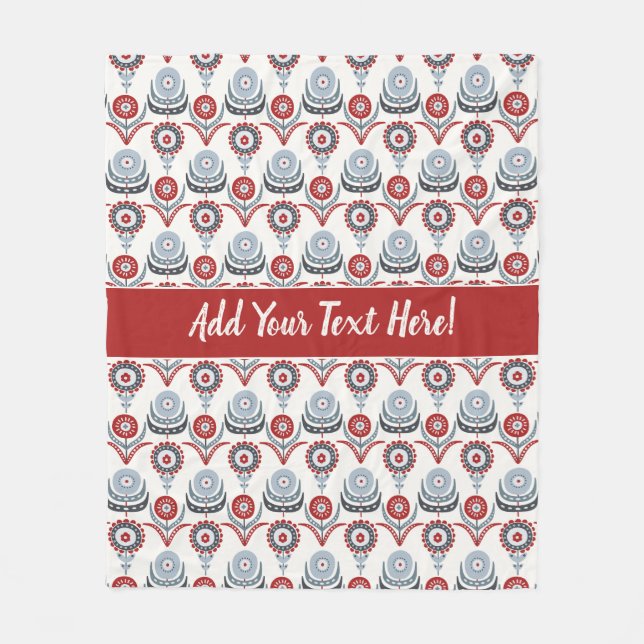 Couverture Polaire Fleurs de gris noir rouge nordique (Devant)