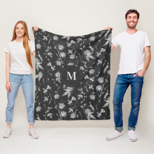 Couverture Polaire Fleurs de la passion du monogramme gris foncé