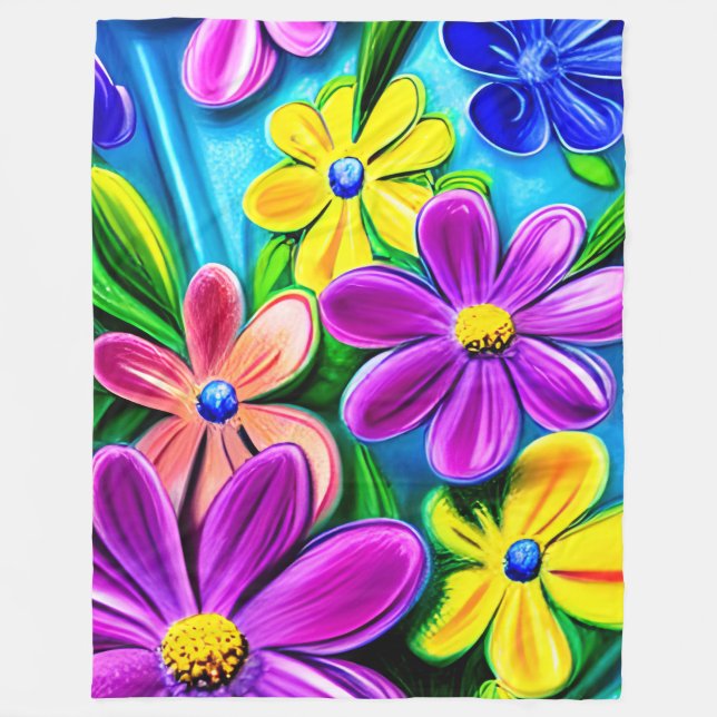 Couverture Polaire Fleurs de marguerite colorées (Devant)