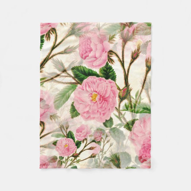 Couverture Polaire Fleurs de pivoines roses, Feuilles & Buds Motif (Devant)