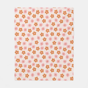 Couverture Polaire Fleurs de pop mod rétro rose et orange brûlé