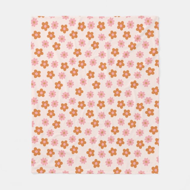 Couverture Polaire Fleurs de pop mod rétro rose et orange brûlé (Devant)