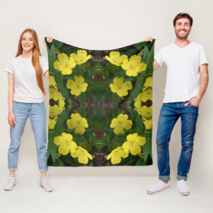 Couverture Polaire Fleurs de Primrose Jaune Abstraites
