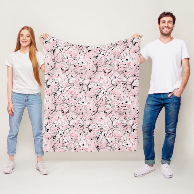 Couverture Polaire Fleurs de printemps fleuris feuilles branches pin (En situation)