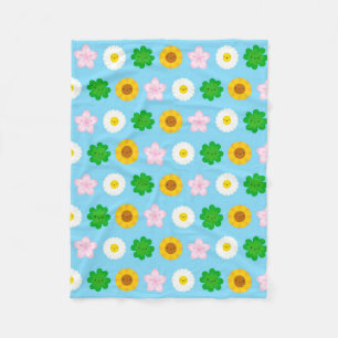 Couverture Polaire Fleurs de printemps Kawaii (Bleu)