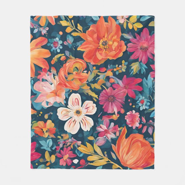 Couverture Polaire Fleurs d'espoir : Art Graphique Floral Vibrant (Devant)
