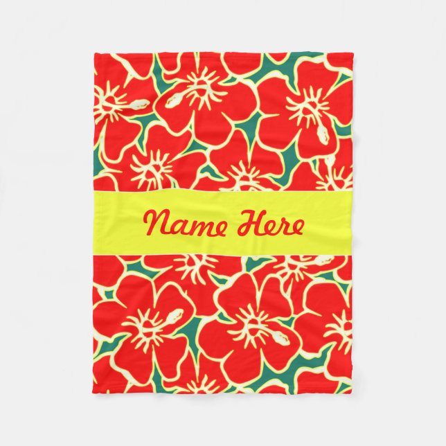 Couverture Polaire Fleurs d'hibiscus rouges Décor hawaïen tropical (Devant)