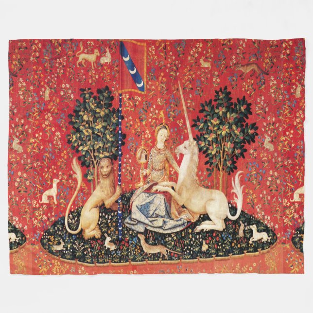 COUVERTURE POLAIRE FLEURS D'IMAGINAIRES UNICORNES ET MÉDIÉVAUX, MOTIF (Devant (Horizontal))