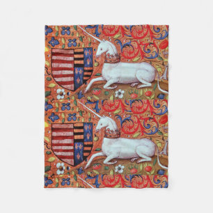 COUVERTURE POLAIRE FLEURS D'IMAGINAIRES UNICORNES ET MÉDIÉVAUX, MOTIF