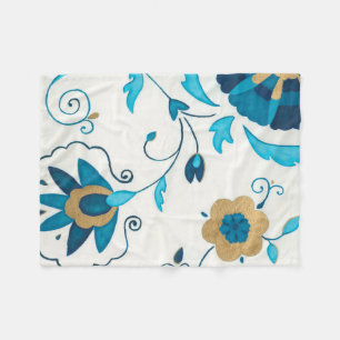 Couverture Polaire Fleurs dorées d'indigo avec l'arrière - plan bla