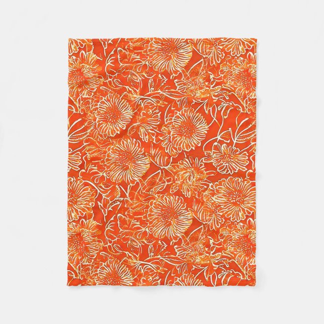Couverture Polaire Fleurs douces orange (Devant)