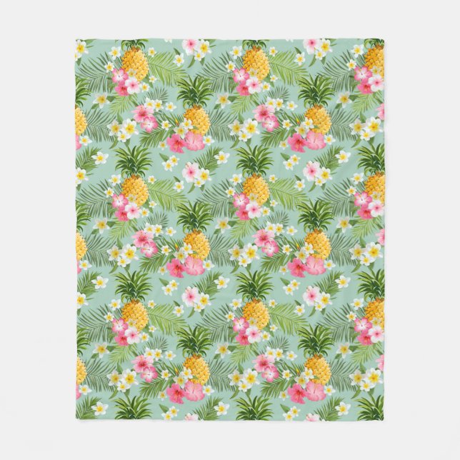 Couverture Polaire Fleurs et ananas tropicaux (Devant)