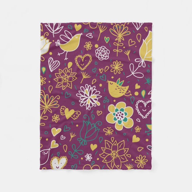 Couverture Polaire Fleurs et oiseaux Whimsical Blanket en polaire (Devant)