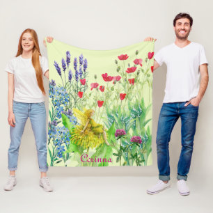 Couverture Polaire Fleurs et pissenlit Peinture à l'aquarelle de fée