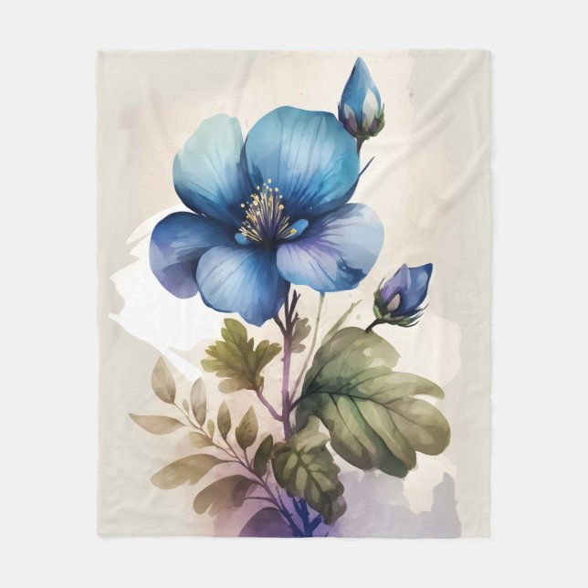 Couverture Polaire Fleurs Florales Bleues Clochettes Bleues Art Aquar (Devant)