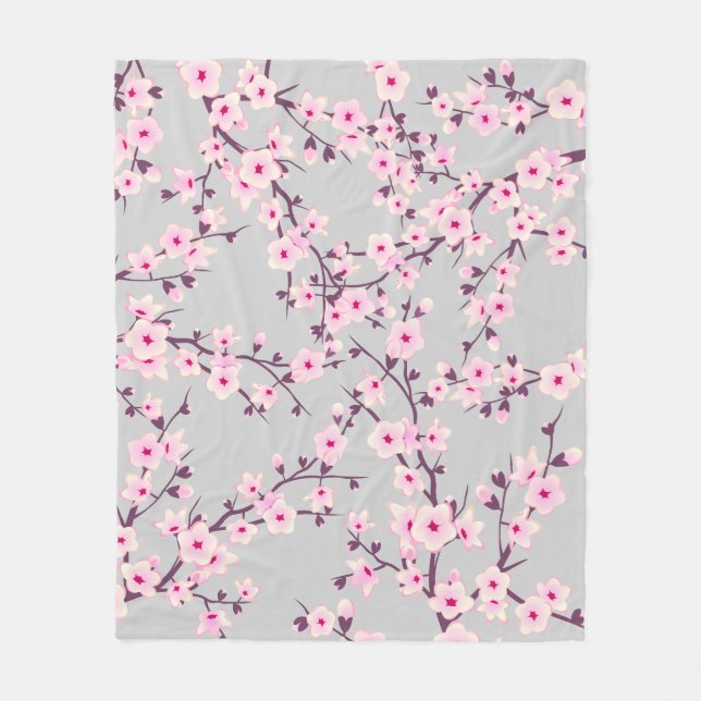 Couverture Polaire Fleurs florales de cerisier gris rose (Devant)