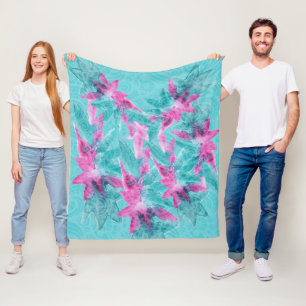 Couverture Polaire Fleurs hawaïennes Abstraites turquoise rose