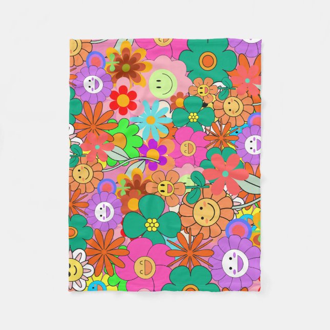 Couverture Polaire Fleurs hippies Boho Super rétros (Devant)