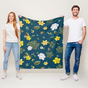 Couverture Polaire Fleurs jaunes et roses blanches