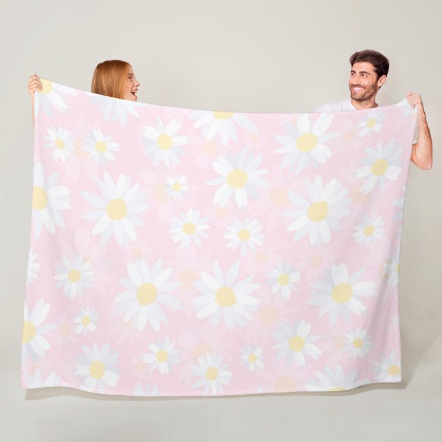 Couverture Polaire Fleurs marguerites blanches Florales roses (En situation)