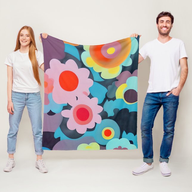 Couverture Polaire Fleurs mod rétro (En situation)