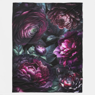 Couverture Polaire Fleurs noires audacieuses et lunatiques Jardin flo