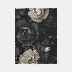 Couverture Polaire Fleurs noires et blanches