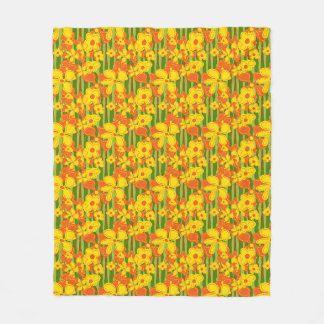 Couverture Polaire Fleurs orange jaune rétro des années 1970