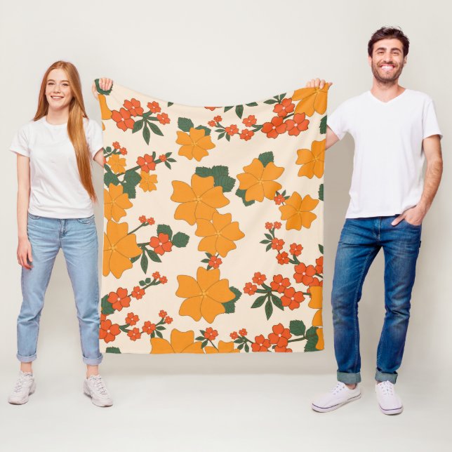 Couverture Polaire Fleurs Oranges, Motif Floral, Motif De Fleurs (En situation)