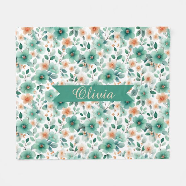 Couverture Polaire Fleurs personnalisées de printemps vintage vert (Devant (Horizontal))