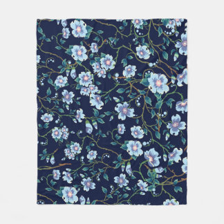 Couverture Polaire Fleurs pour enfants : bleu foncé transparent