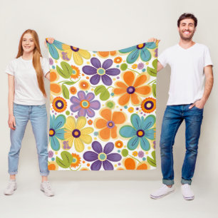 Couverture Polaire Fleurs rétro Lilac orange et vert