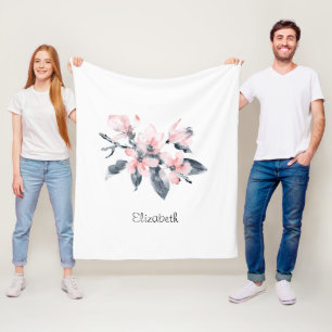 Couverture Polaire Fleurs rose et gris Aquarelle classique