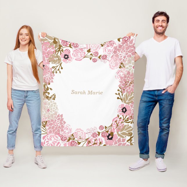 Couverture Polaire Fleurs roses assez florales et texte de (En situation)