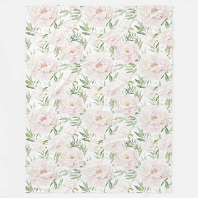 Couverture Polaire Fleurs roses blush romantiques (Devant)
