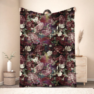 Couverture Polaire Fleurs roses élégantes motif rouge
